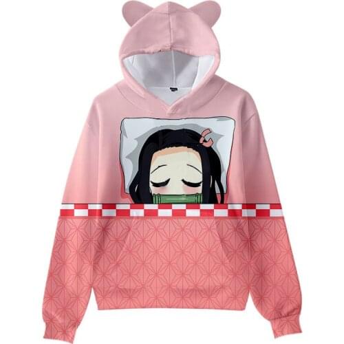Fashion 3D Print Comic Demon Slayer Men Hoodie Pullover Boys Girls Hooded Autumn Anime Kimetsu No Yaiba Kawaii Cat Ears Kid