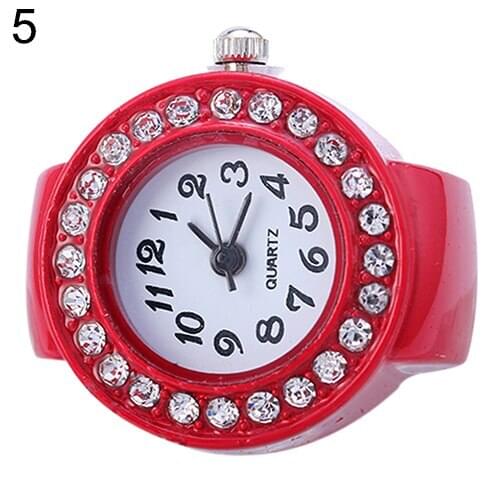 Fashion Lady Girl Silicon Round Rhinestone Elastic Quartz Finger Ring Watch Gift Korean Style Steel Cool Elastic Analog Ring Wit