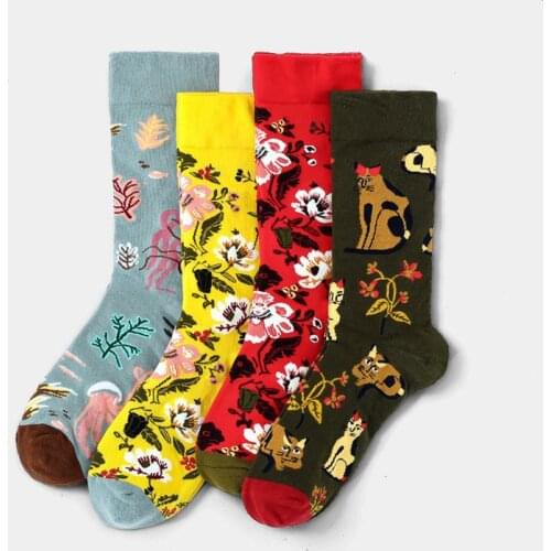 Fashion Retro Flower Abstract Art Female Socks Combed Cotton Cozy Warm Women Men Socks Autumn Winter Funny Happy Casual Sock Sox