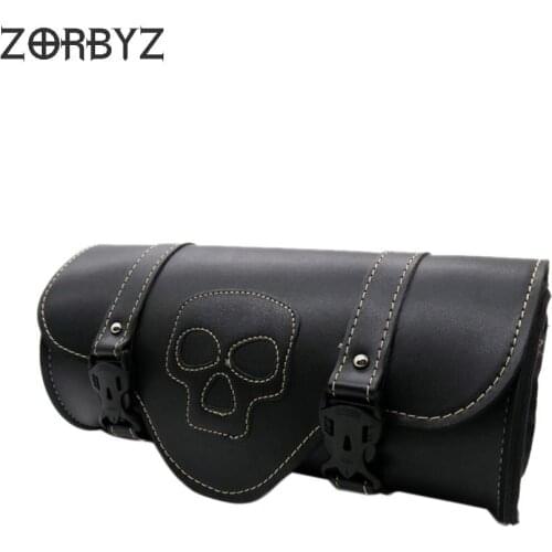 Motorcycle Black PU Leather Skull Saddle Bags Side Tool Tail Bag Luggage for Harley Universal