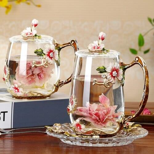 Creative Glass Kettle Set Household High-End Glass Girly Love Cup With Spoon Teacup With Lid Large