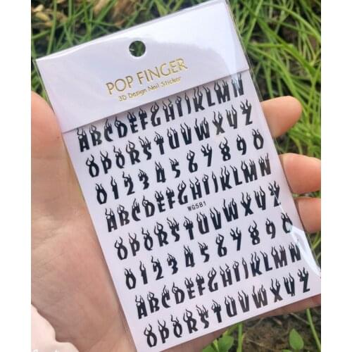 Laser sticker for nail art decoration black white rainbow gold flame letters transparent foils self nail adhesive WG076