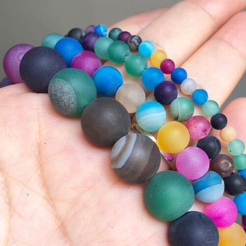 Natural Stone Matte Multicolor Stripes Agates Beads Frosted Onyx Round Loose Beads For Jewelry Making Diy Bracelet 4/6/8/10/12mm