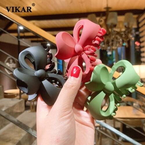 New Women Korear Solid Bows Hair Claws Elegant Frosted Acrylic Hair Clips Hairpins Barrette Headwear For Girls Hair Accessories