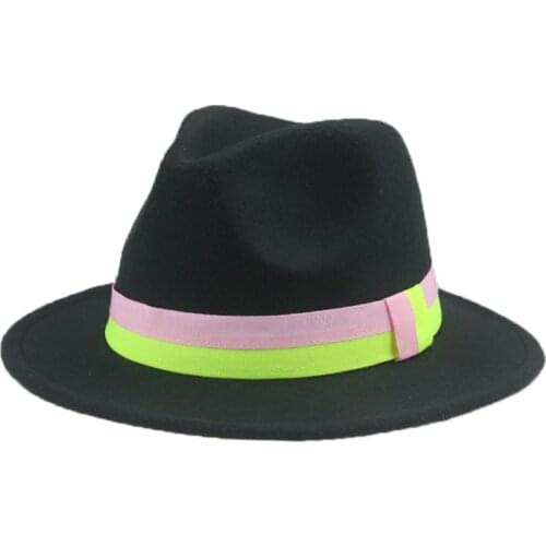 Fedoras Solid Yellow Blue Green Band Panamas Hats Classic Formal Boys Girls Decoration Fedora Hats 2021 New Gorro Vaquero Rosa
