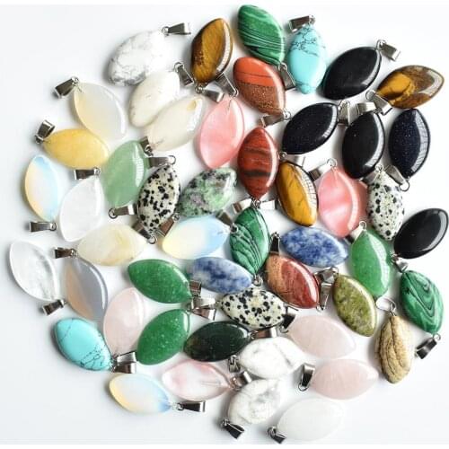 Wholesale 50pcs/lot assorted natural stone mix horse eye shape pendants for diy necklaces jewelry making accessories free
