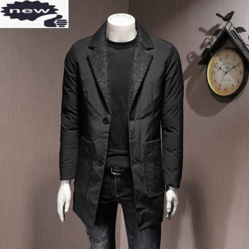 Winter Mens Mid Long Parak Single Breasted Lapel Collar Business Man Casual Slim Fit Overcoat Black Warm Outwear Parkas Coat 4XL