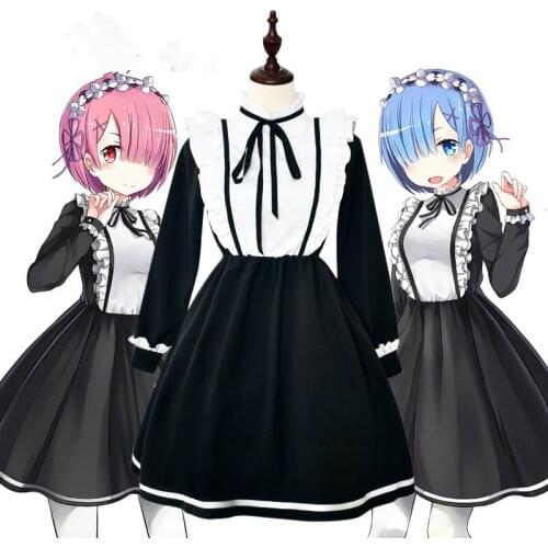 Anime Re:Life in a different world from zero Rem Ram cos Maid Dress Cosplay dress