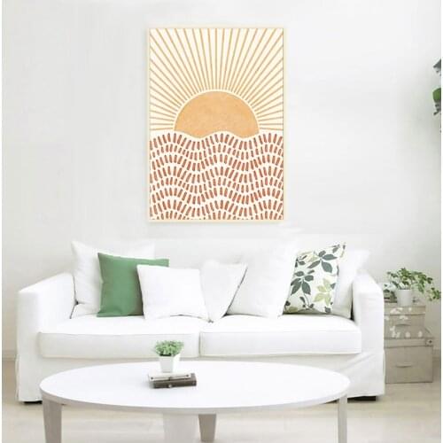Boho Poster Sun Abstract Line Painting Mid Century Canvas Print Minimalist Posters Wall Art Picture For Living Room Decor