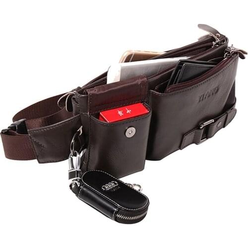 Genuine Leather Mens Waterproof Waist Fanny Pack Fashion Waist Mobile Phone Pouch Bags For Women Motorcycle Leg Mens Chest Bags