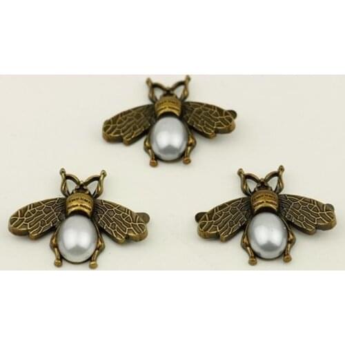 5 PCS DIY Bags Clothes Metal Accessoriese Lock Buckle Parts Bee Ornaments Ancient Gold inlaid with Pearl Bag Decoration Buckle