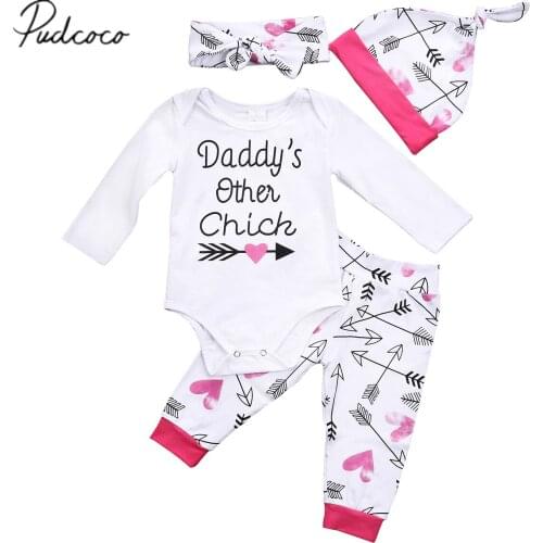 Pudcoco 2019 Newborn Kids Baby Girls Cotton Tops Daddys Romper+Arrow Pants 4Pcs Outfits Set Clothes 0-18M