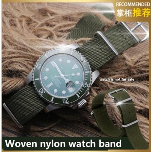 Woven nylon NATO military green watch strap suitable for Rlx citizn Eco-Drive se-i-ko 20 22mm watch strap