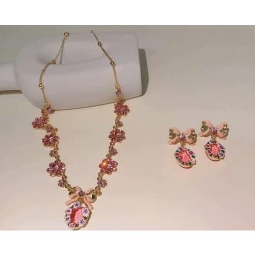 Top luxury pink rhinestone bow necklace for women with sparkling geometric crystal wedding party jewelry gift 2020