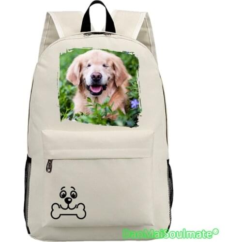 Canada Therapy Dog Students School Bag Animals Golden Retriever Dogs Smile Backpacks Boys Rucksack Girl Backpack Mochila Escolar