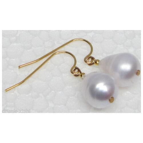 Natural 11X13MM Australian AAA++ south seas white pearl earrings 14KGP Gold
