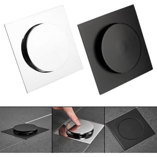 Shower Bathroom Drain Cover Plug Square Brass Chrome Push Down 10x10cm Anti-odor Bath Drains Pop Up Foot Floor Drain