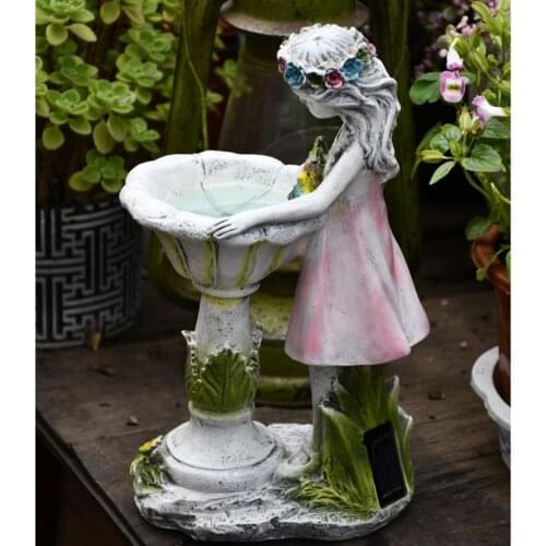 Solar Girl Statue Garden Resin Figurine Sculpture Lawn Yard Ornament