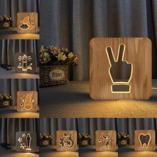 Acecorner LED USB Night Light Wooden Tobacco Pipe Yay Snowman Lamp Novelty Kid Bedroom 3D Decoration Table Lights Child Gift