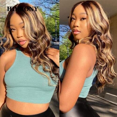Loose Wave Highlight 4/27 Lace Front Human Hair Wigs with Baby Hair Brazilian 13x6 Highlight Wavy Lace Front Wigs Bleached Knots