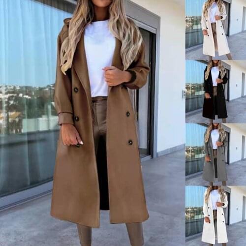 Women Trench Coat Solid Long Double-Breasted Casual Jacket Spring Autumn Lady Duster Coat Female Outerwear Quality Windbreaker