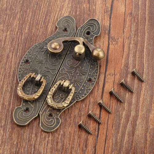 90*50mm Vintage Wooden Gift Box Toggle Lock Buckle Latch Hook Antique Box Latch Hasp Furniture Hardware Zinc Alloy with Screws