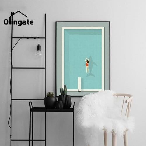 Vintage Canvas Posters Abstract Artwork Painting Minimalist Swimming Pool Art Prints Wall Pictures for Living Room Unique Decor