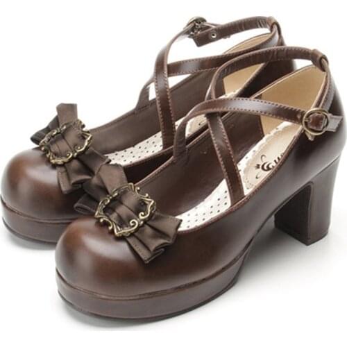 Japanese Sweet Lolita Princess Shoes Cute Bow Round Head Black Waterproof Platform College Women Shoes