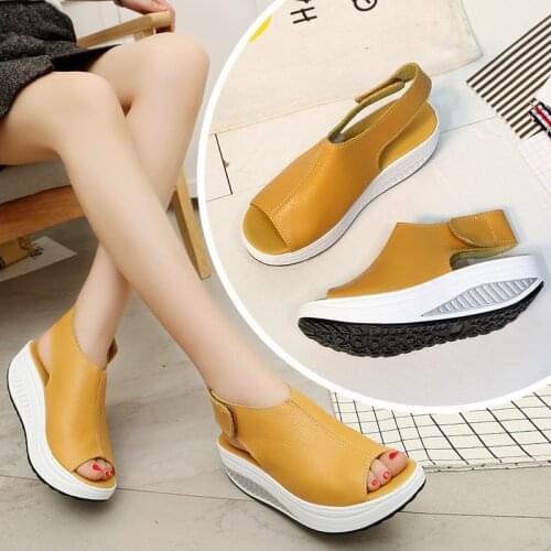 2020 new rocking shoes womens summer sandals thick-soled Velcro wedge platform mid-heel waterproof platform fish mouth sandals