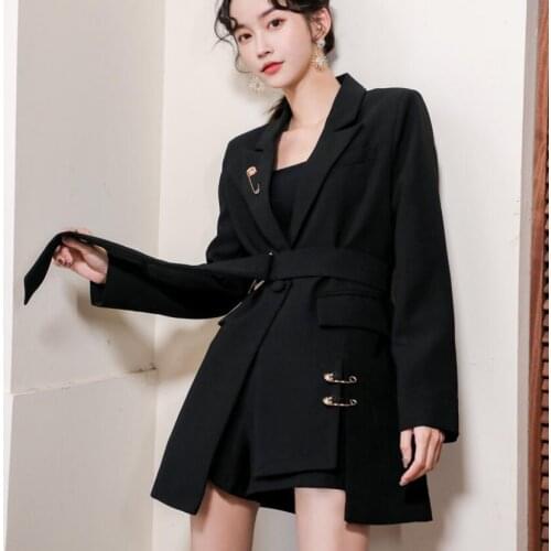Chic Casual Single Button Women Blazer Jackets Notched Collar Female Outerwear Elegant Ladies Coat With Belt Spring Autumn