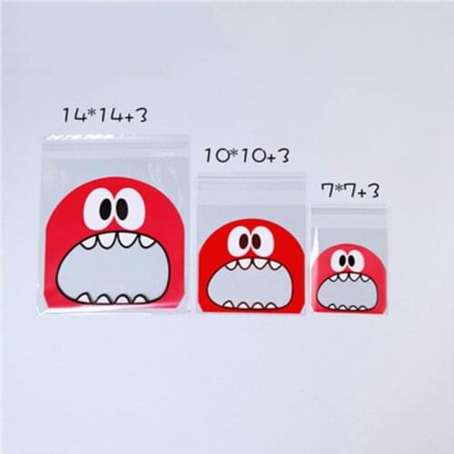 100pcs Cute Big Mouth Monster Plastic Bag Wedding Birthday Cookie Candy Gift Packaging Bags OPP Self Adhesive Party Favors