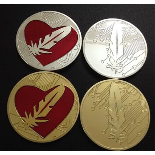 100 pcs Non magnetic Romantic Feather Lover coins valentine silver gold plated metal badge 40 mm souvenir decoration coin