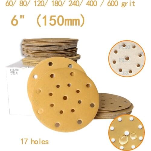 150mm Sanding Discs Sandpaper Round Shape Hook Loop Sanding Abrasive Paper Buffing Sheet Sandpaper 17 Hole Sander Polishing Pad
