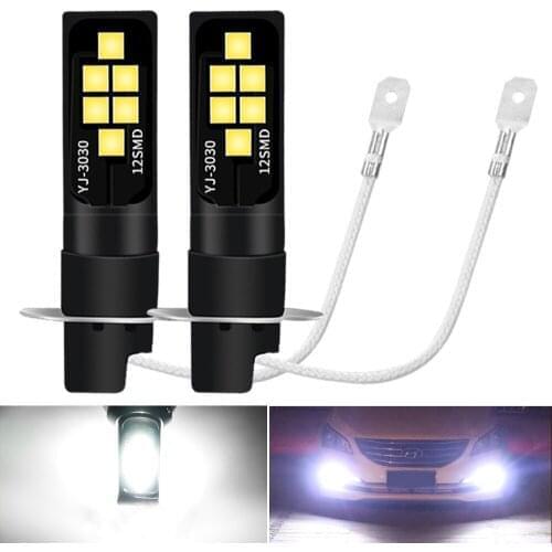 2PCS H3 High Quality Car Front Foglamps Anti Fog Bulbs 1000LM 3030 LED Auto Anti Fog Lamp Driving Light 6000K White orange blue