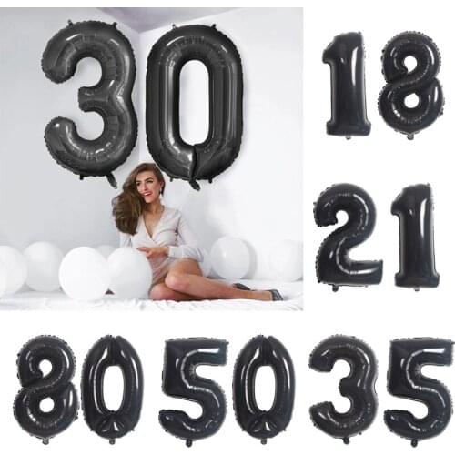32/40Inch Black Number 18 21 30 40 50 60 Brithday Party Kids Adult Wedding Decoration Foil Ball Anniversary Baby Shower Globos