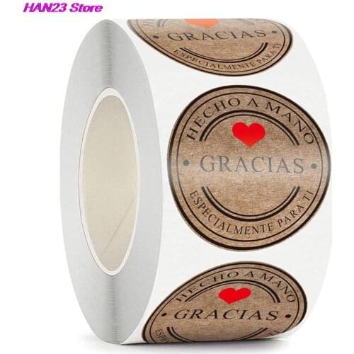 500PCS/lot Multiple Styles Kraft Gracias Spanish Thank You Labels Stickers Handmade Scrapbooking Stationery Sticker 2021