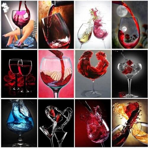 5D Diamond Painting Red Wine Glass Rhinestone Pictures Modern Diamond Embroidery Cross Stitch Kit Mosaic Art Pub Bar Cafe Decor