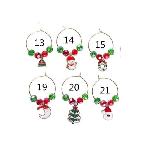 24 Wine Glass Goblet Charms With Christmas Dangle For Jewelry Making Winemaker Christmas Table Decoration Family Set