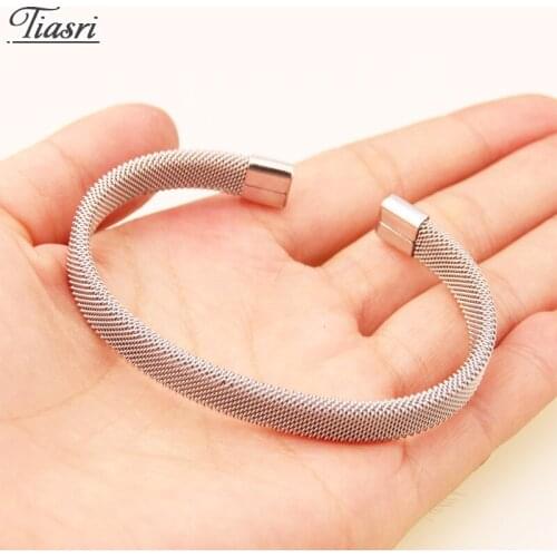 Tiasri 316L Stainless Steel Mesh Bracelet for Men Woman Aesthetic Gothic Jewelry Friends Gift Hip-Hop Punk Boys Accessories 8mm