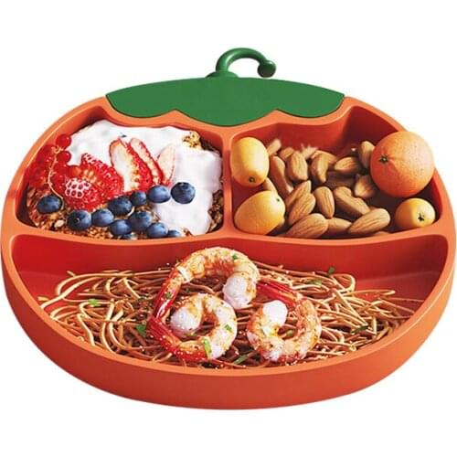 Baby Feeding 1PC Food Grade Silicone Cartoon Pumpkin Dinner Plate Non-slip Safe Three-Frame Newborn Baby Gift