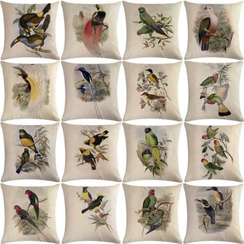 18" sparrow parrot Pattern Cotton Linen Cushion Cover Pillow case Home Decor