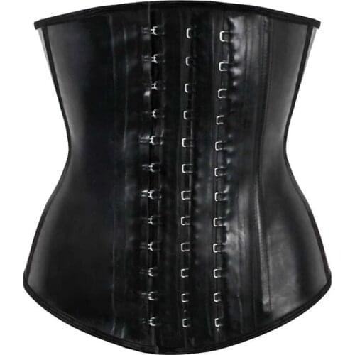 Black Steel Boned Latex Waist Cincher Underbust Corset Belt Workout Body Slimming Waist Trainer For Womens Slim Shapewear