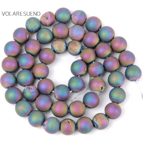 Metallic Coated Colorful Druzy Agates Stone Round Loose Beads15” Pick 6-12mm Spacer Beads For Charm Necklace Jewelry Making