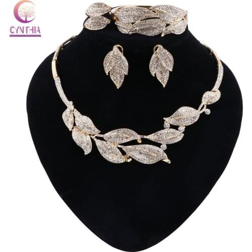 CYNTHIA Bridal Gift Nigerian Wedding African Beads Jewelry Set Brand Woman Fashion Dubai Gold Color Jewelry Set Leaves Design