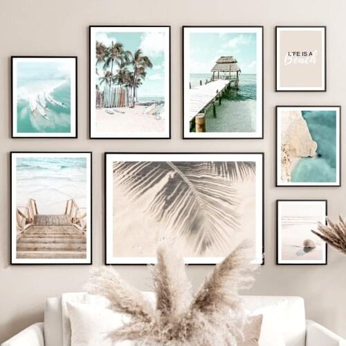 Coconut Palm Surfboard Sailboat Beach Shell Art Canvas Painting Nordic Posters And Prints Wall Pictures Living Room Home Decor