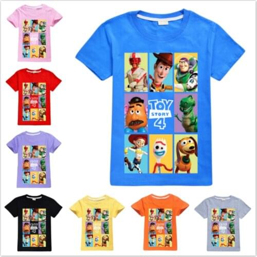 New Pixar Toy Story 4 Cartoon Letter Childrens Short Sleeve T-shirt Cotton Kids Baby Boy Girl Buzz Woody Summer Clothes Top Tee