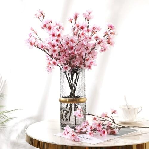 Artificial Flower Peach Blossom Short Branch Silk Cherry Blossoms Home Outdoor Office Decor Fake Flower Fall Decorations