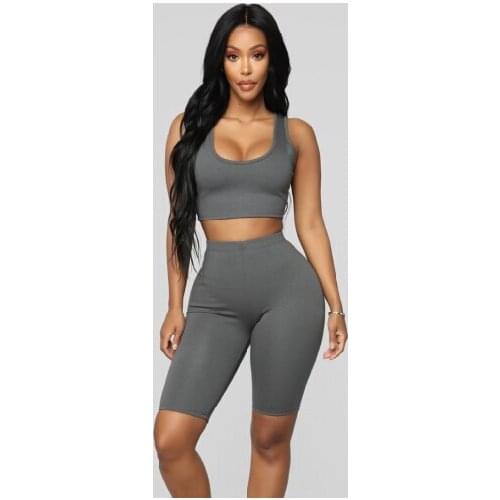 Women Fashion Solid Sports Tracksuits Sets Summer Strappy Tanks Vest Knee Length Pants Lady Gym Fitness Workout Suits