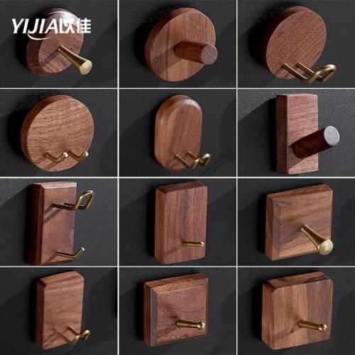 Walnut single coat hook creative nail-free door back hook porch decorative hook row hook up Nordic style