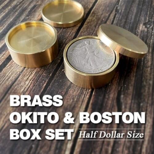 Brass Okito & Boston Box Set (Half Dollar Size) Magic Trick Coin Appear Vanish Magia Magician Close Up Illusion Gimmick Prop Fun